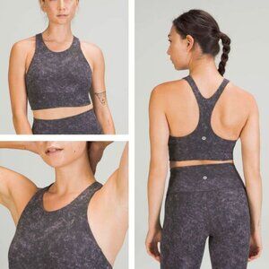 LULULEMON Wunder Train Longline Bra C/D Cup Sz 2 Wash Print Dusky Lavender Black